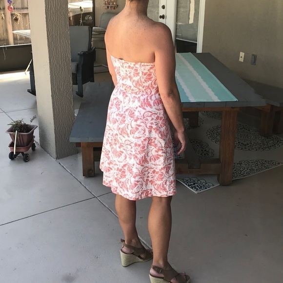 J. Crew Floral Print Textured Linen Cotton Blend Strapless Dress - Picture 3 of 8